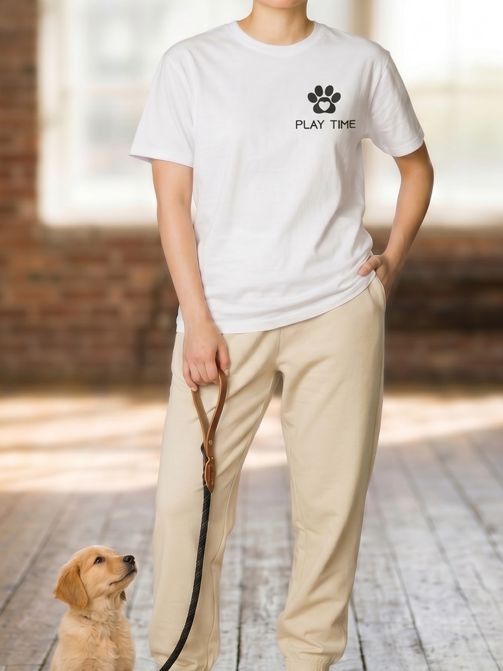 Gildan White unisex Play Time' pet lovers tshirt - S -M -L -XL